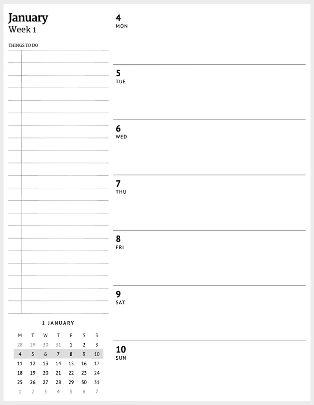 A sample of the planner